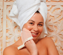Load image into Gallery viewer, Silk Face Mitt in Use for dry skin- skin silking glove
